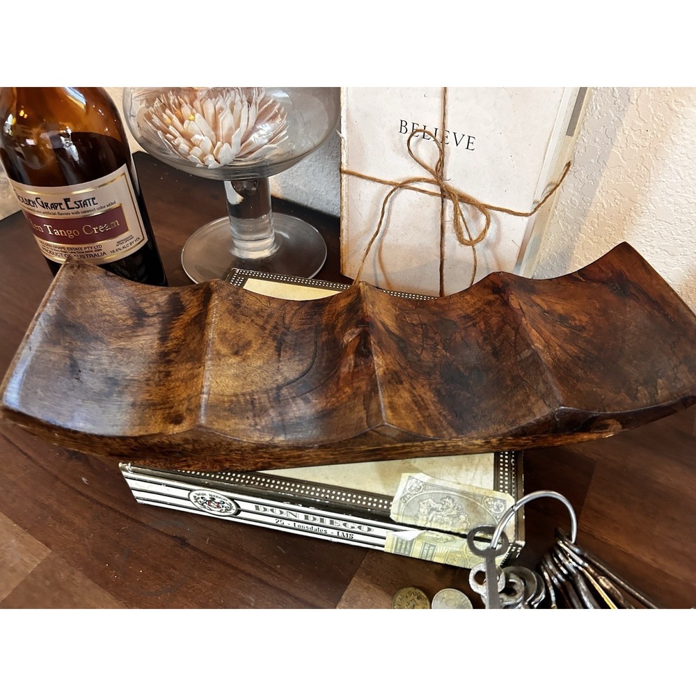 Sculptural Crate & Barrel Wine Holder 21 x 5 Shesham Wood Curved‎ Bar Decor